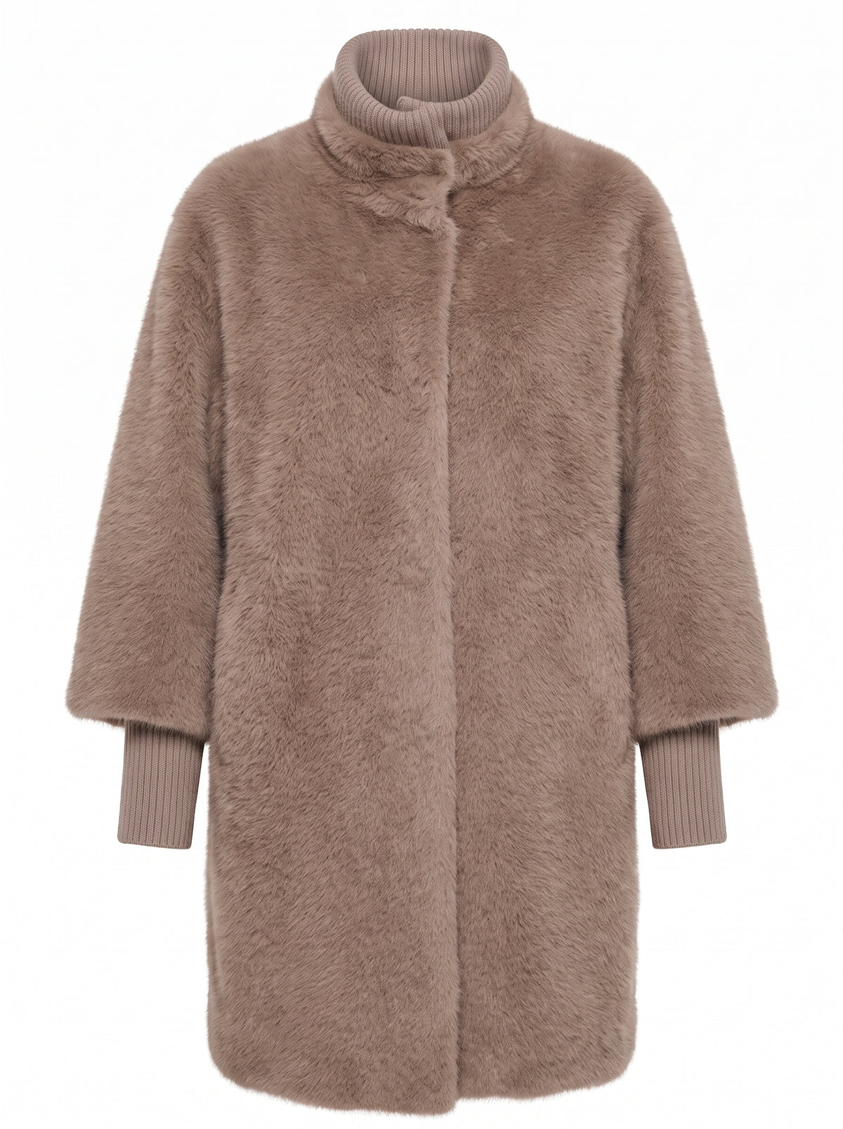 FAUX FUR COAT WITH RIBBED CUFFS