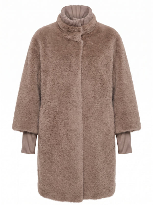 FAUX FUR COAT WITH RIBBED CUFFS
