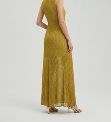 OPEN-KNIT LACE FITTED MAXI DRESS