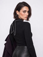 LONG SLEEVE TIE-NECK SWEATER