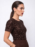 ALL-OVER SEQUIN CREW NECK TOP