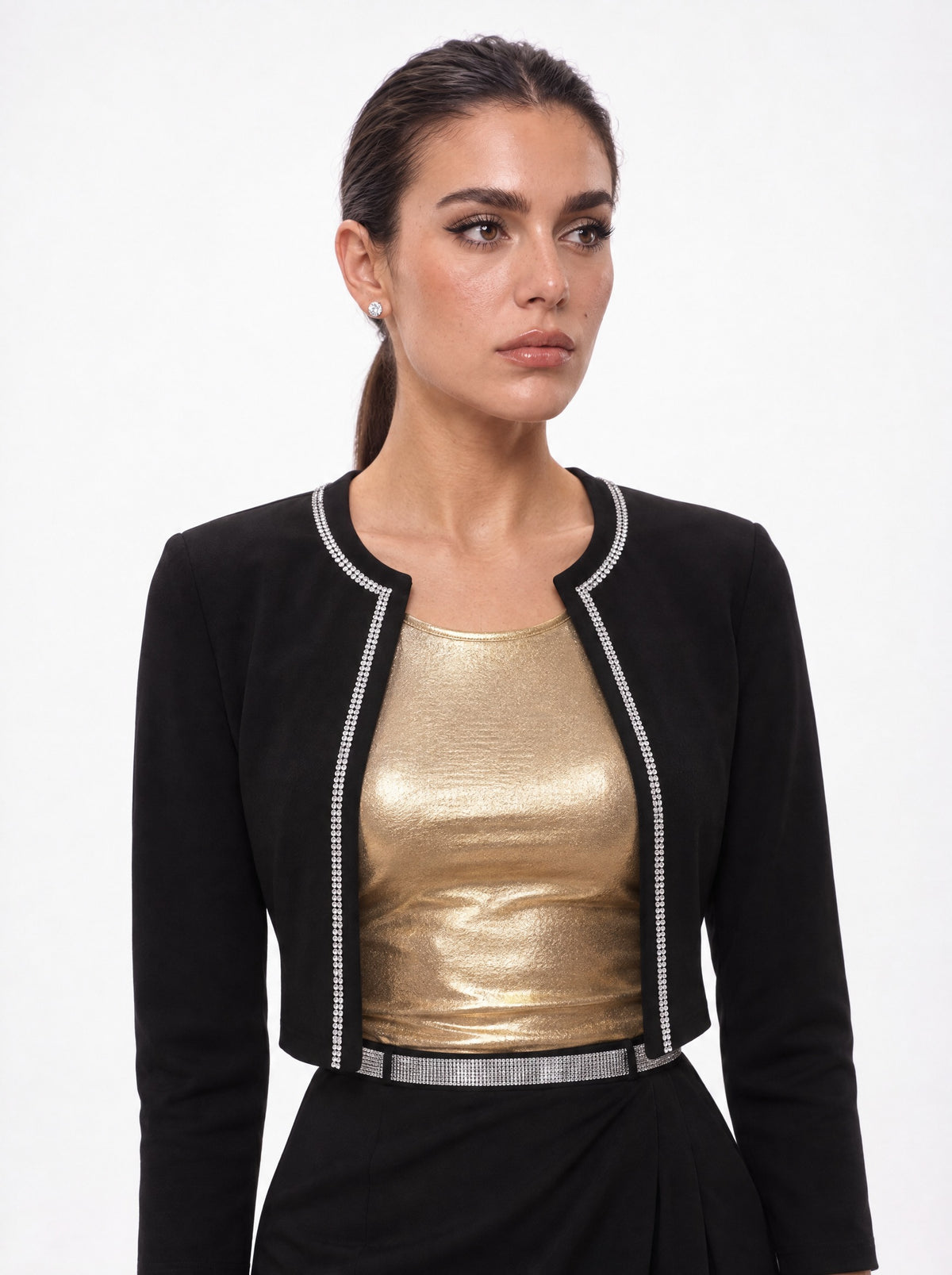 METALLIC FITTED SCOOP-NECK TOP