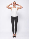 JEWELLED NECKLINE SLEEVELESS CREPE BLOUSE