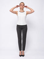 JEWELLED NECKLINE SLEEVELESS CREPE BLOUSE
