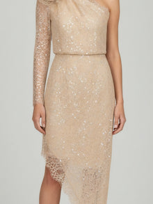 SEQUINED ONE-SHOULDER ASYMMETRIC MIDI DRESS