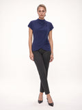 RUCHED WRAP-FRONT FUNNEL NECK BLOUSE