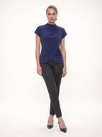 RUCHED WRAP-FRONT FUNNEL NECK BLOUSE