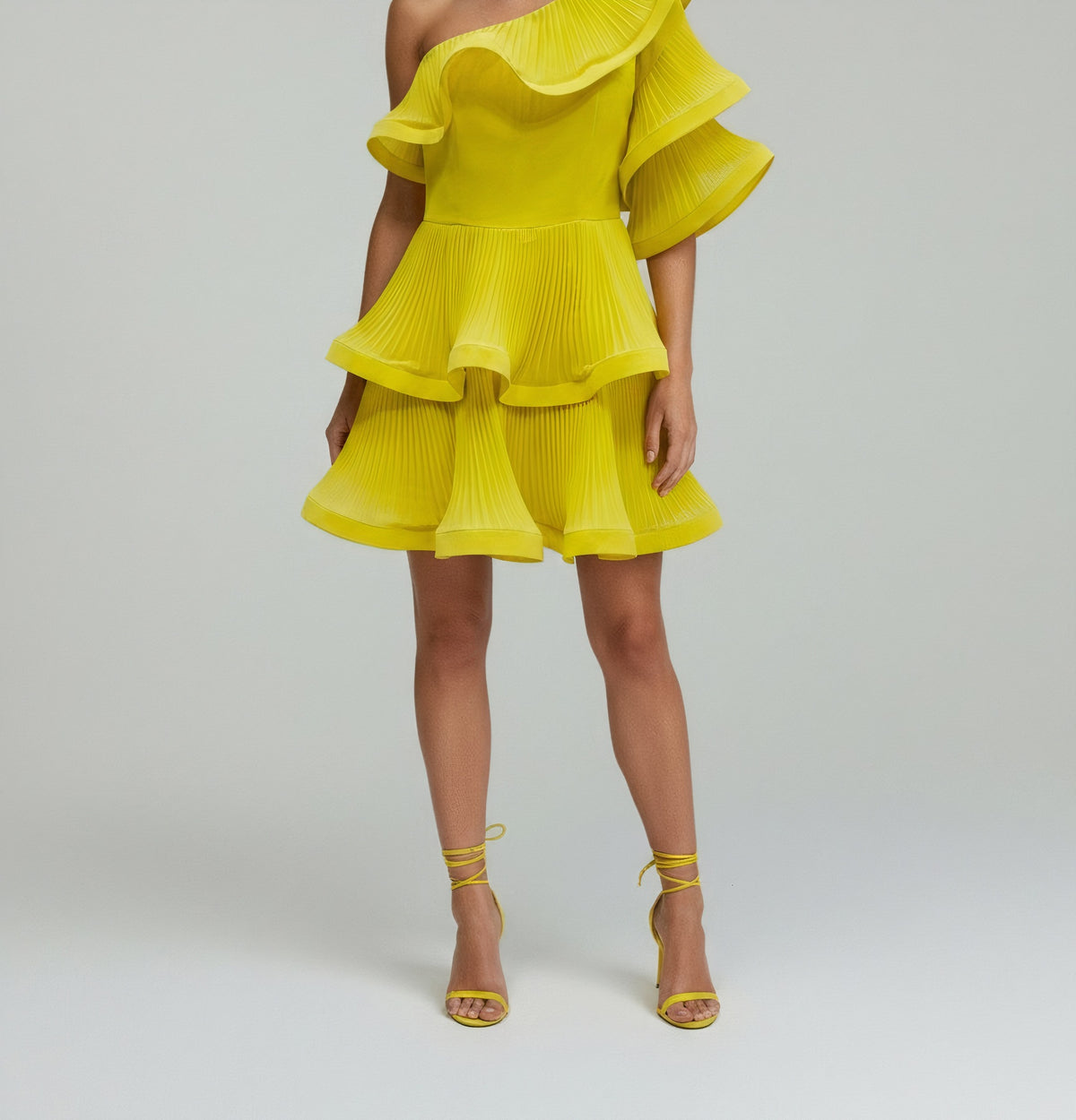 PLEATED ONE-SHOULDER MINI DRESS