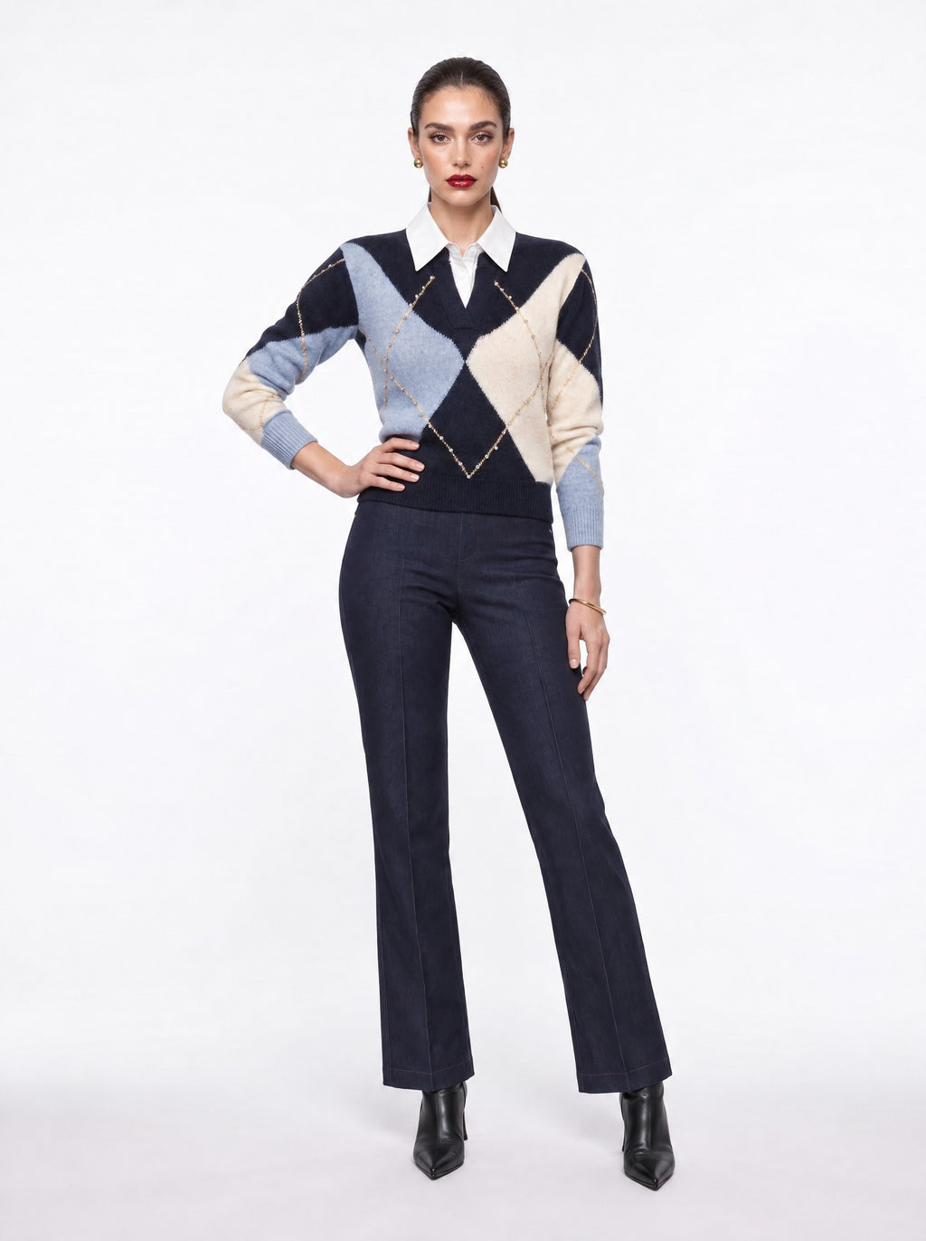 ARGYLE KNIT WITH SHIRT COLLAR