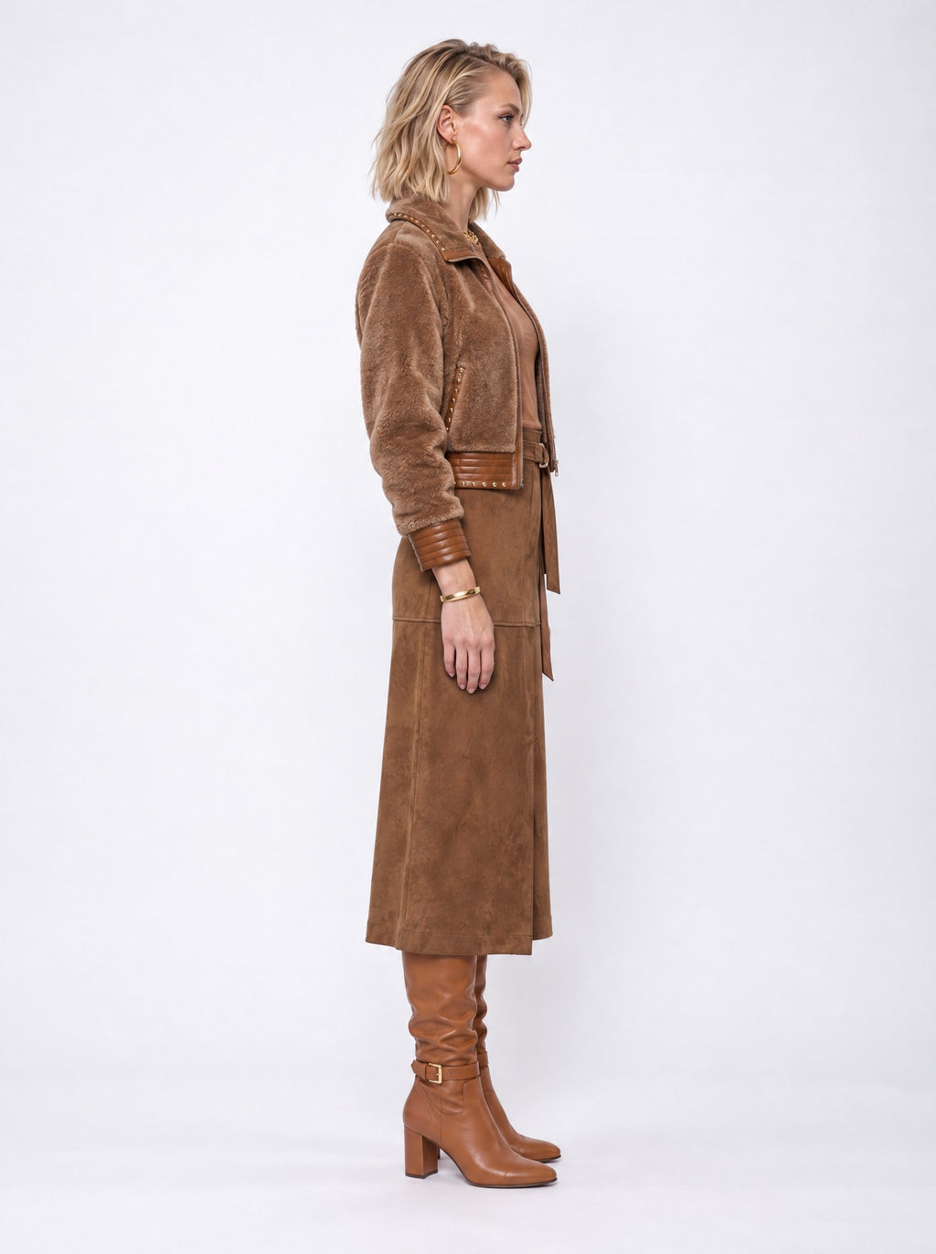 STUDDED SHEARLING-STYLE CROPPED JACKET