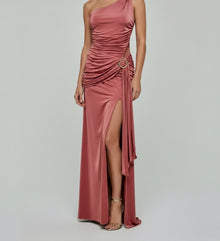 ONE-SHOULDER DRAPED SATIN GOWN