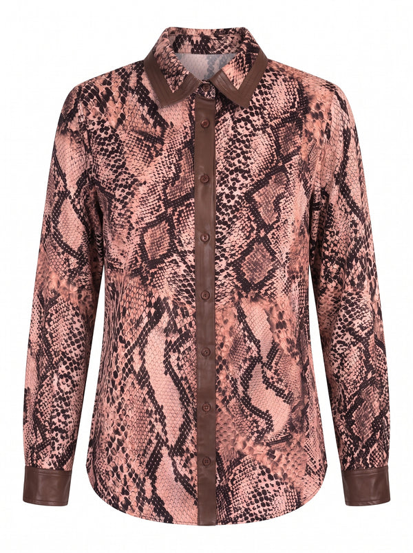 SNAKE PRINT SHIRT WITH LEATHER LOOK COLLAR