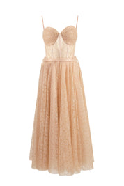 CORSET MIDI DRESS IN LACE TULLE