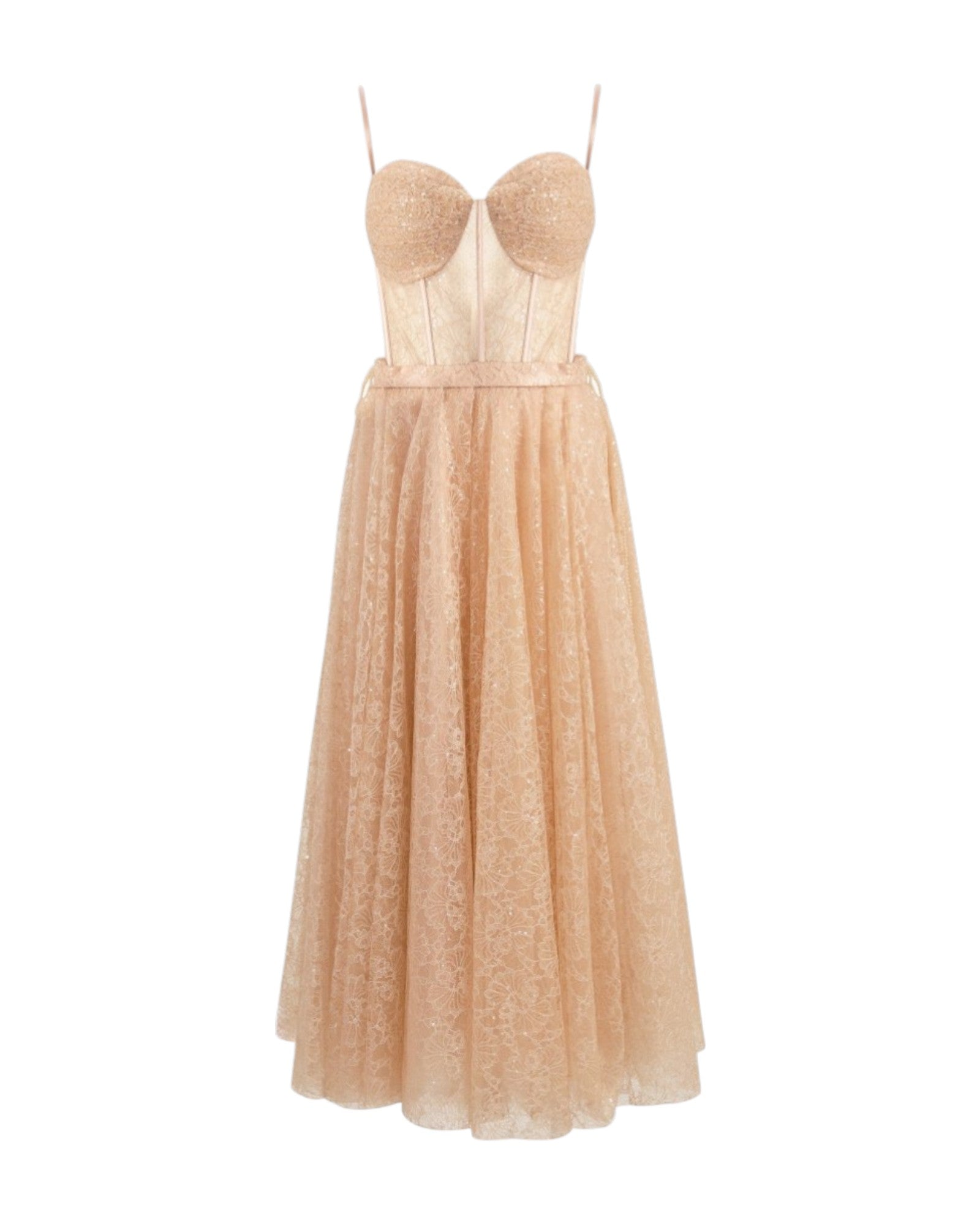 CORSET MIDI DRESS IN LACE TULLE