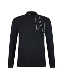 LONG SLEEVE TIE-NECK SWEATER