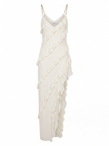 ASYMMETRICAL RUFFLE CHAIN-STRAP DRESS
