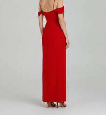 OFF-SHOULDER DRAPED CREPE GOWN