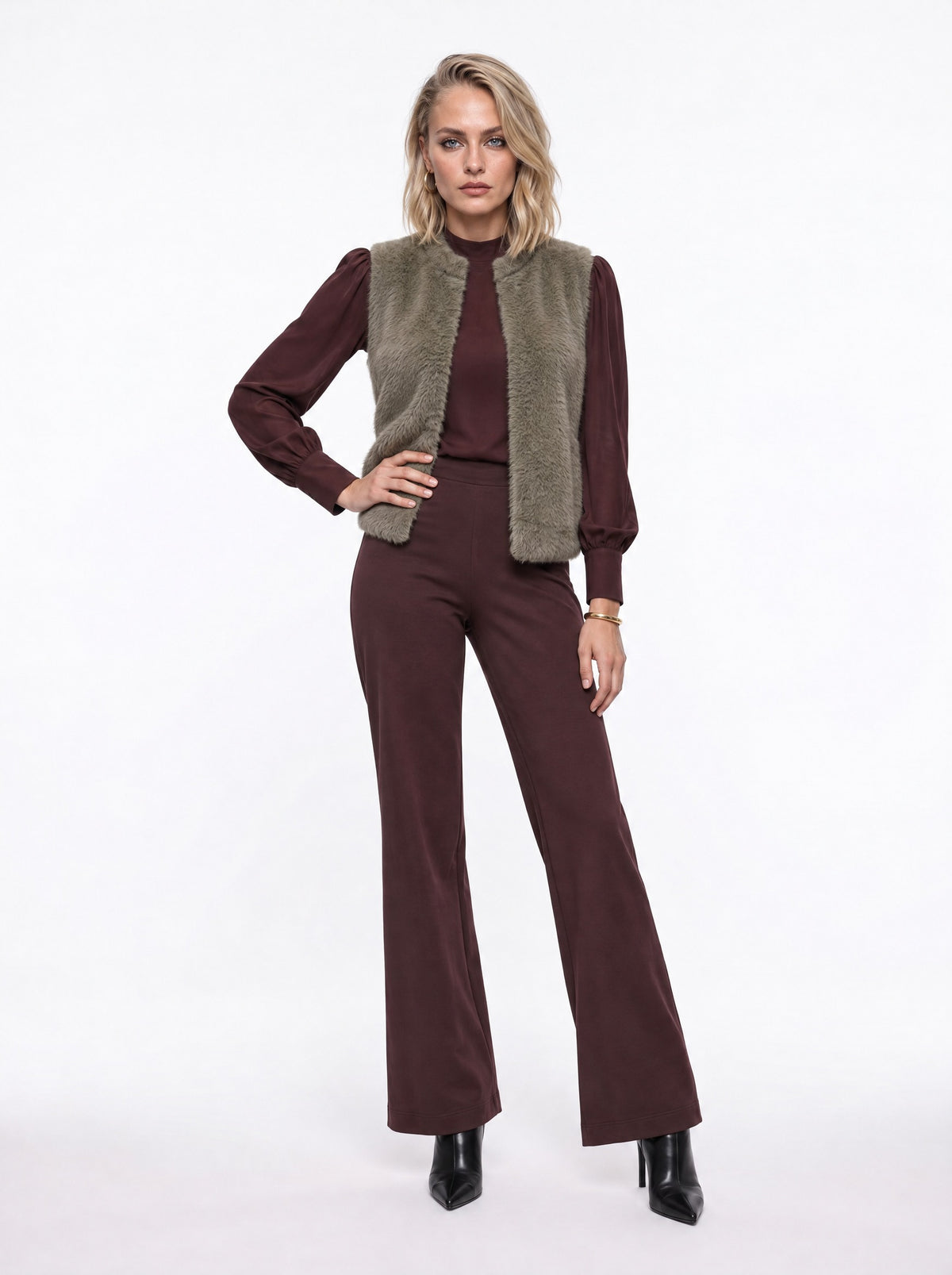 OPEN-FRONT FAUX FUR GILET