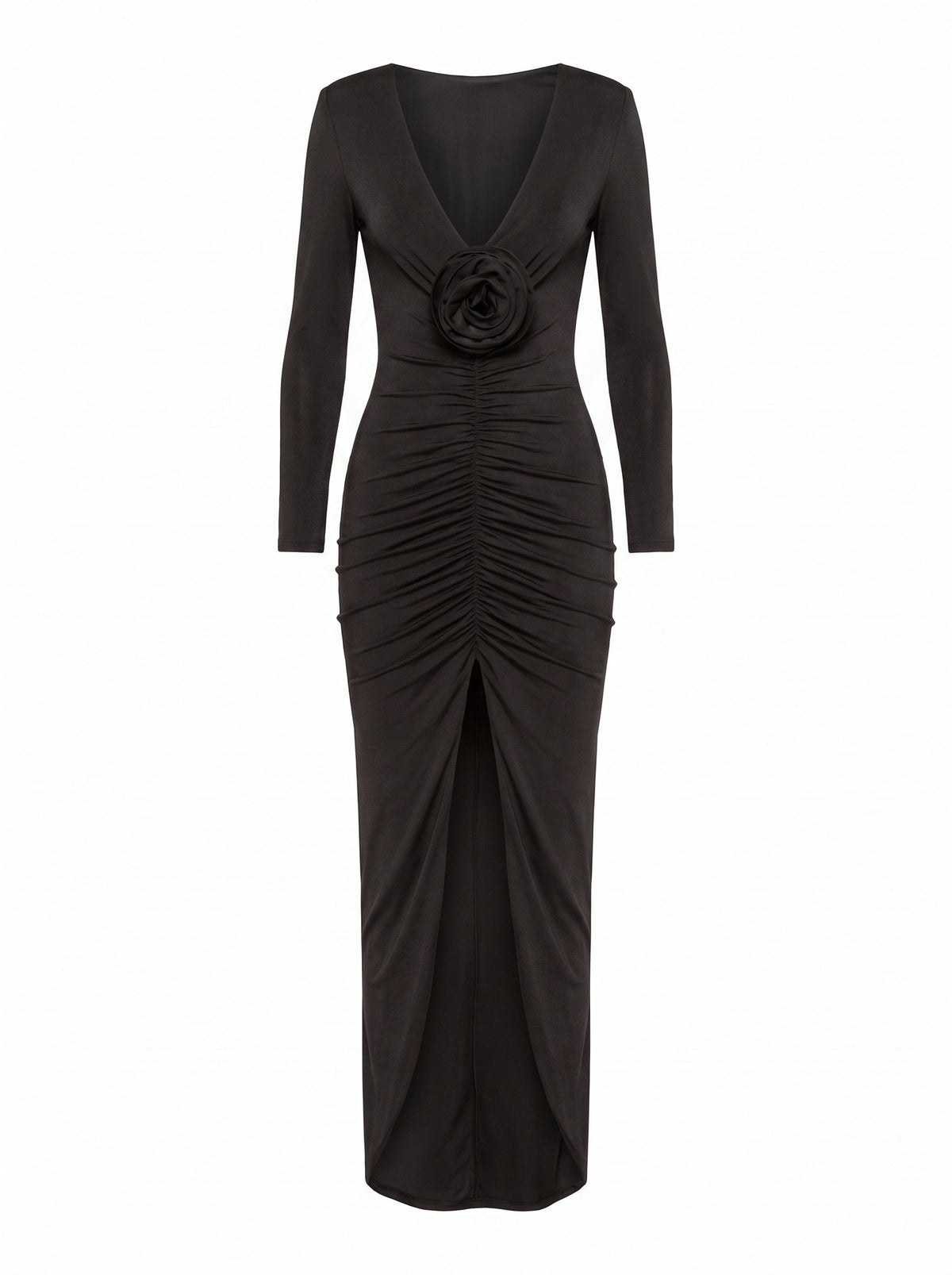 Plunging Neckline Ruched Gown