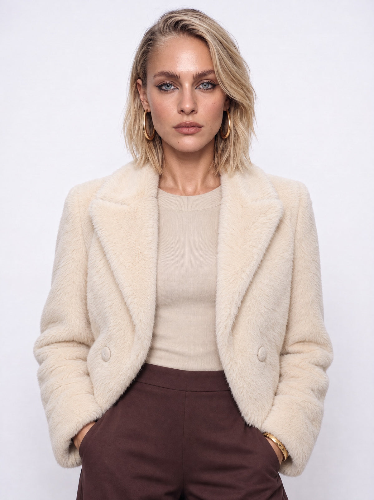 DOUBLE-BREASTED FAUX FUR JACKET