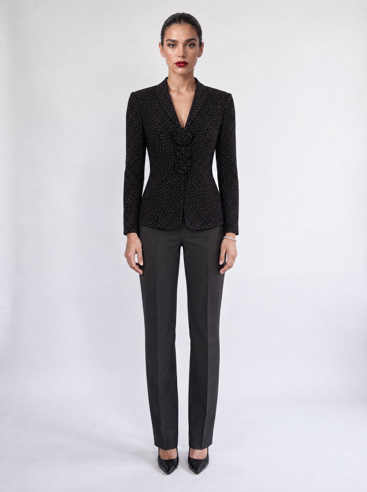 ROSETTE-CLOSURE SHAWL COLLAR JACKET