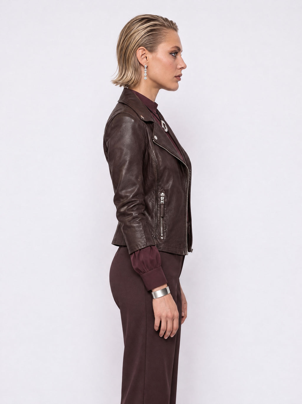LEATHER ASYMMETRIC ZIP BIKER JACKET