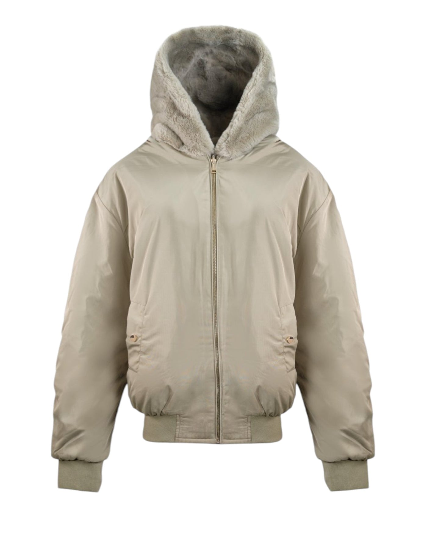 FAUX FUR-LINED BOMBER JACKET