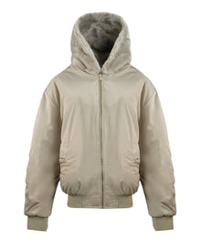 FAUX FUR-LINED BOMBER JACKET
