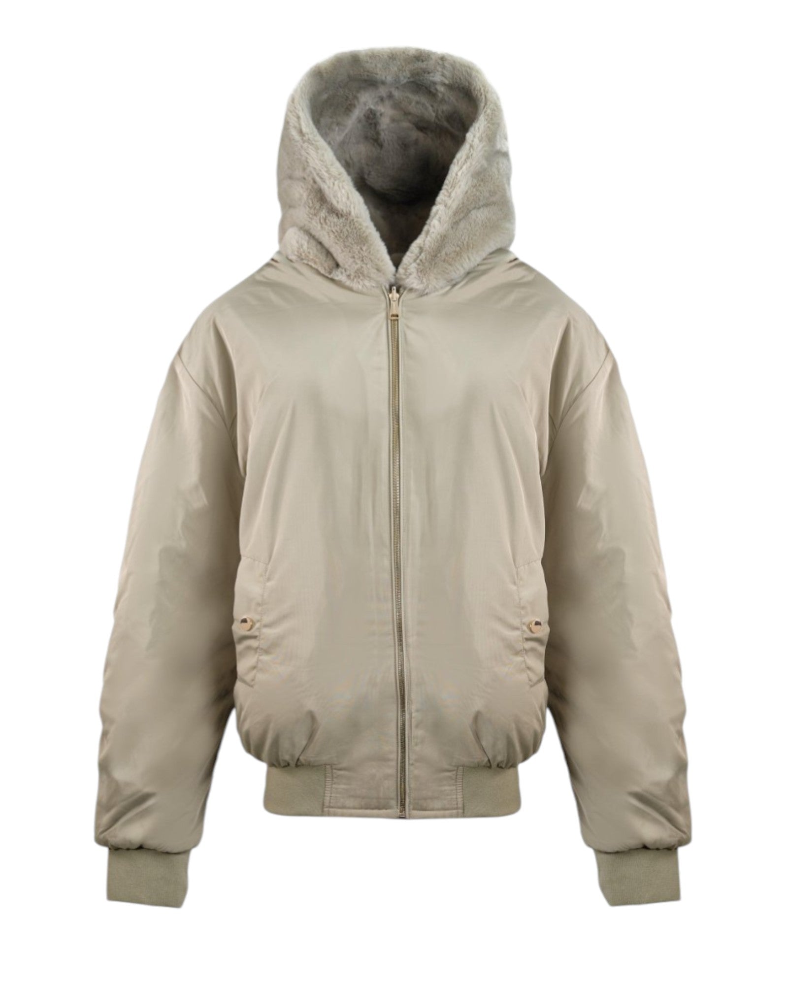 FAUX FUR-LINED BOMBER JACKET