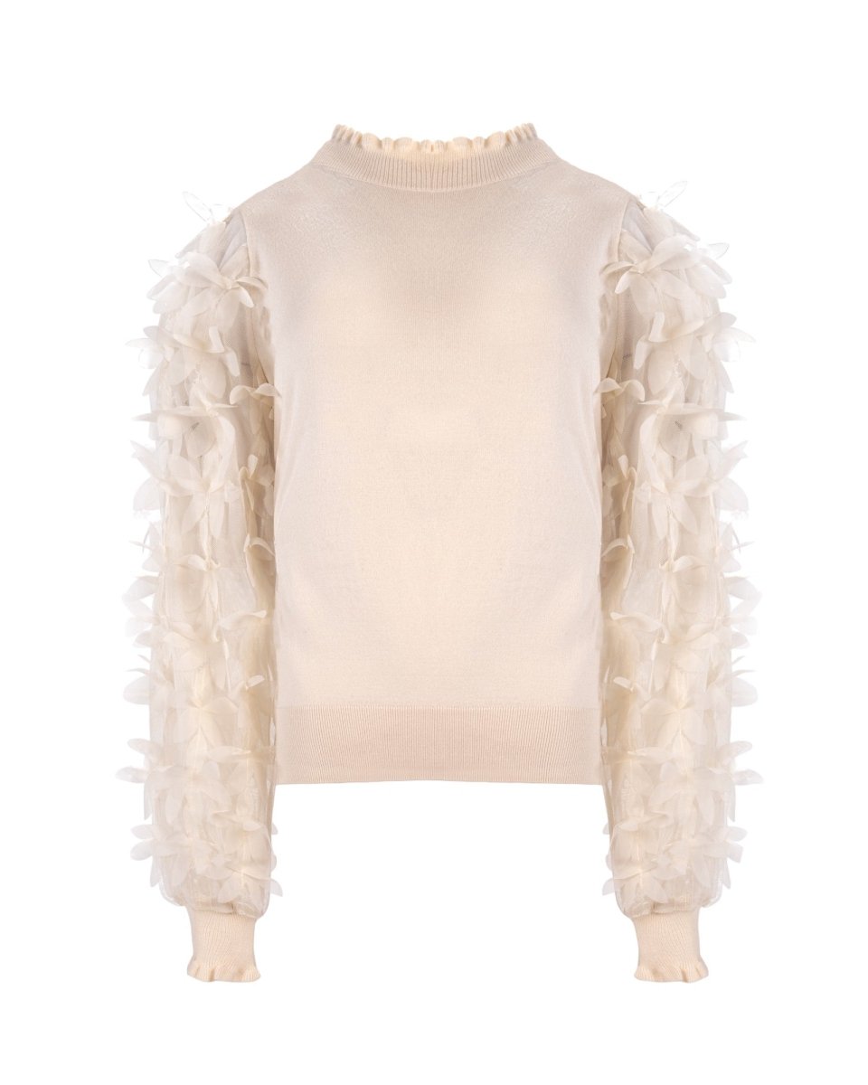 EMBELLISHED SLEEVE KNIT BLOUSE