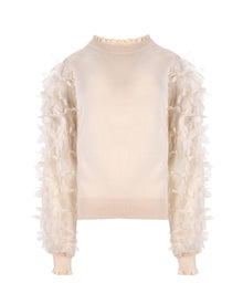 EMBELLISHED SLEEVE KNIT BLOUSE