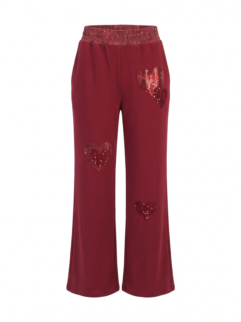 SEQUIN HEART WIDE-LEG TROUSERS