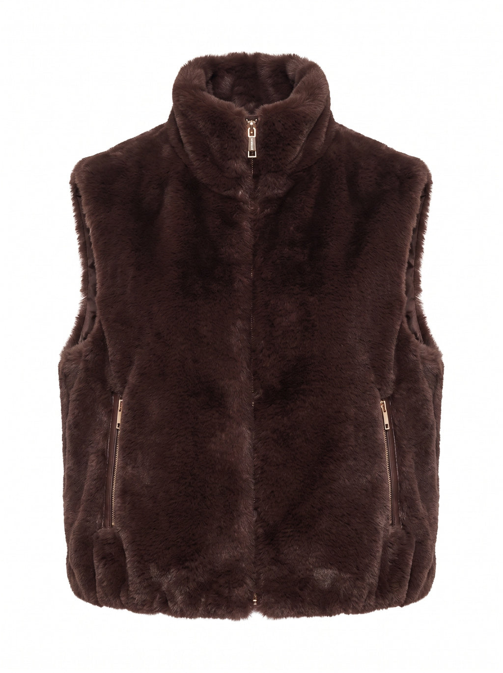 FAUX FUR ZIP-FRONT STAND COLLAR VEST