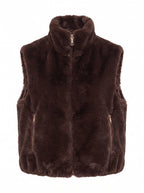 FAUX FUR ZIP-FRONT STAND COLLAR VEST