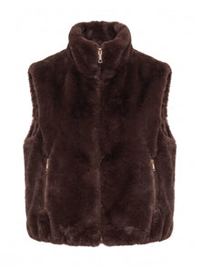 FAUX FUR ZIP-FRONT STAND COLLAR VEST