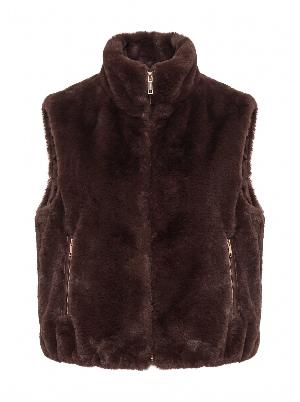 FAUX FUR ZIP-FRONT STAND COLLAR VEST