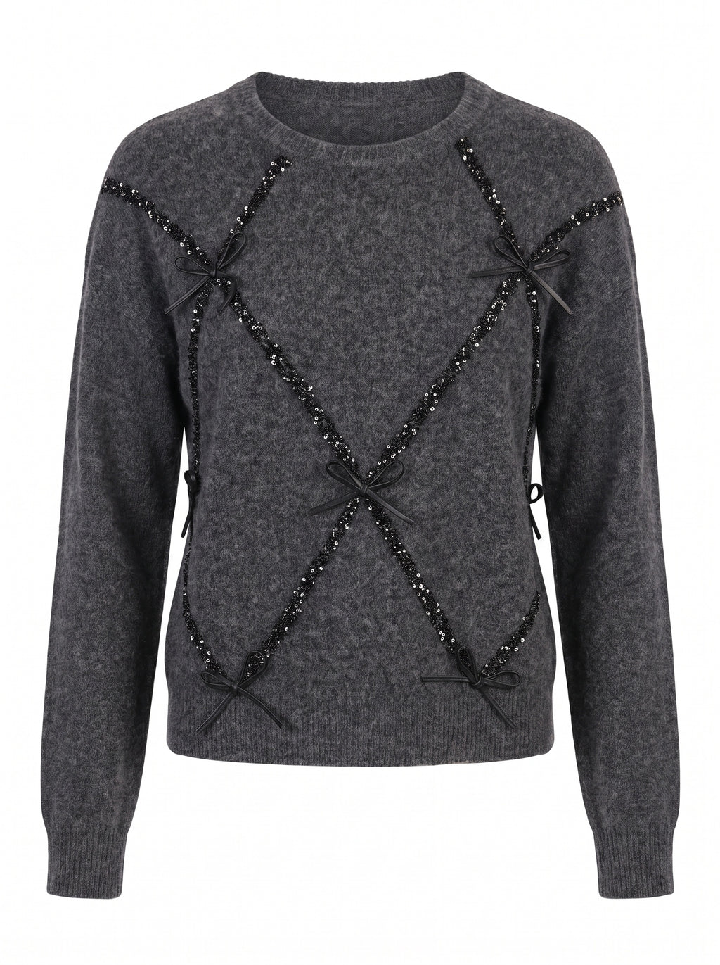 SEQUIN BOW BRUSHED KNIT SWEATER