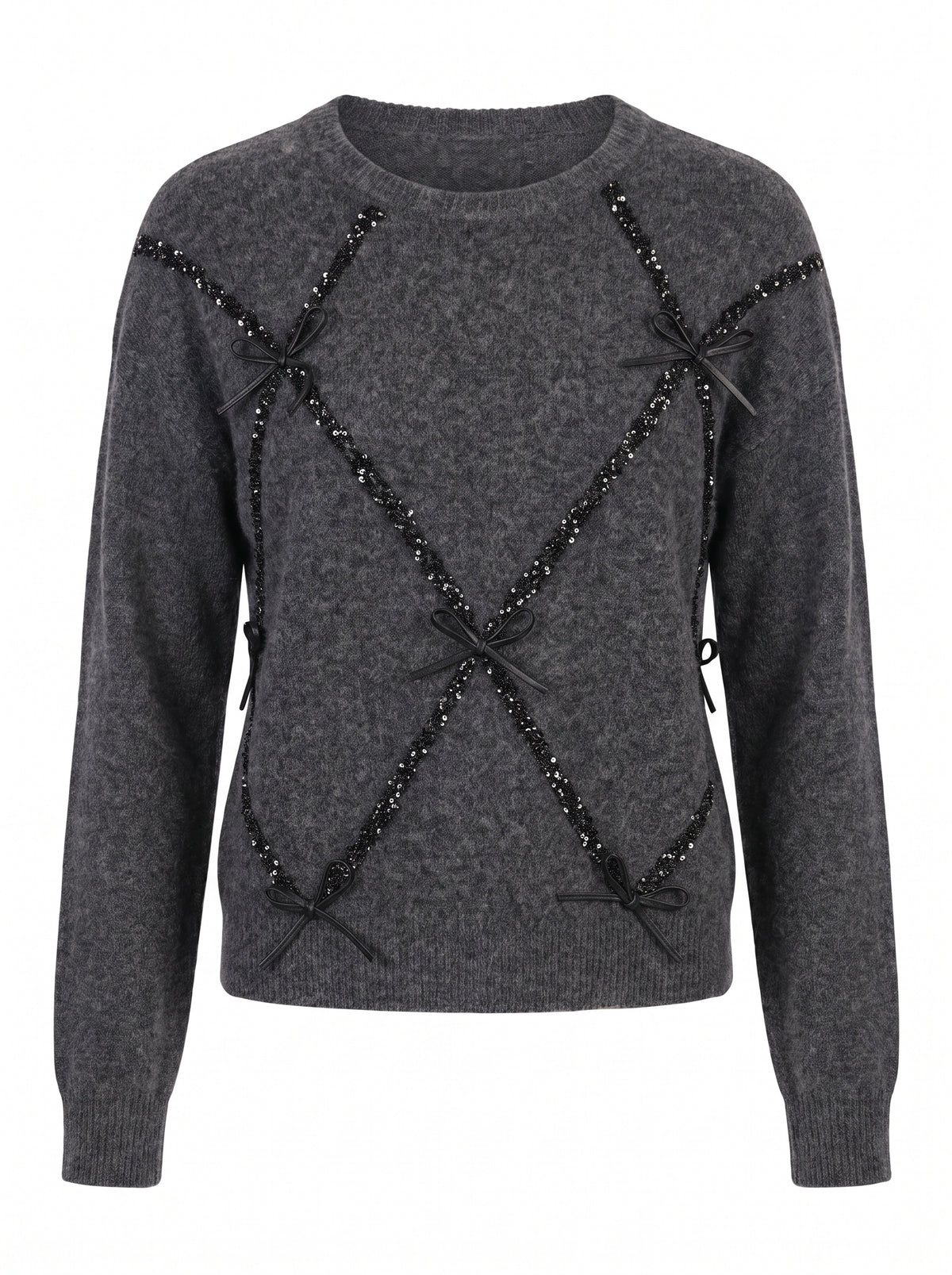 SEQUIN BOW BRUSHED KNIT SWEATER