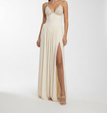 PEARL-BODICE DRAPED GOWN
