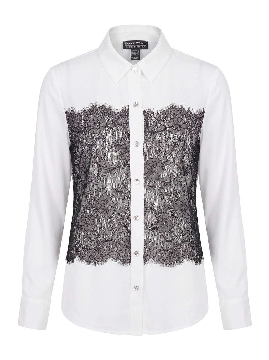 LACE PANEL CRYSTAL BUTTON SHIRT