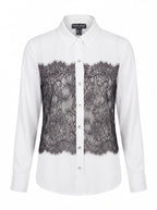 LACE PANEL CRYSTAL BUTTON SHIRT