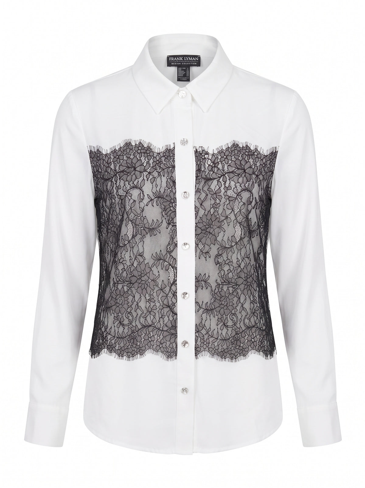 LACE PANEL CRYSTAL BUTTON SHIRT