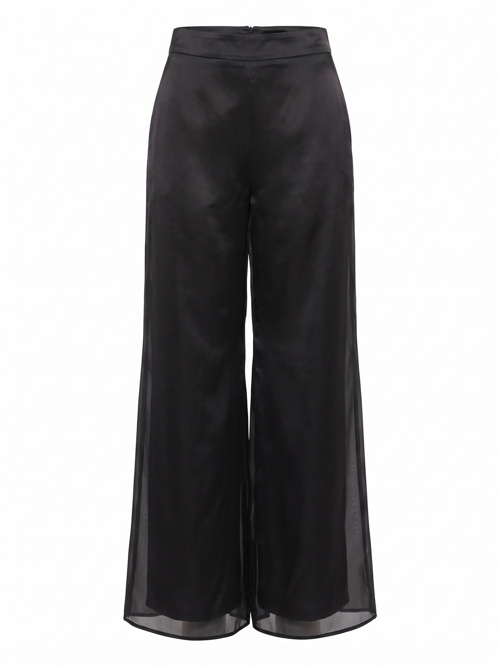SHEER OVERLAY WIDE-LEG SATIN TROUSERS