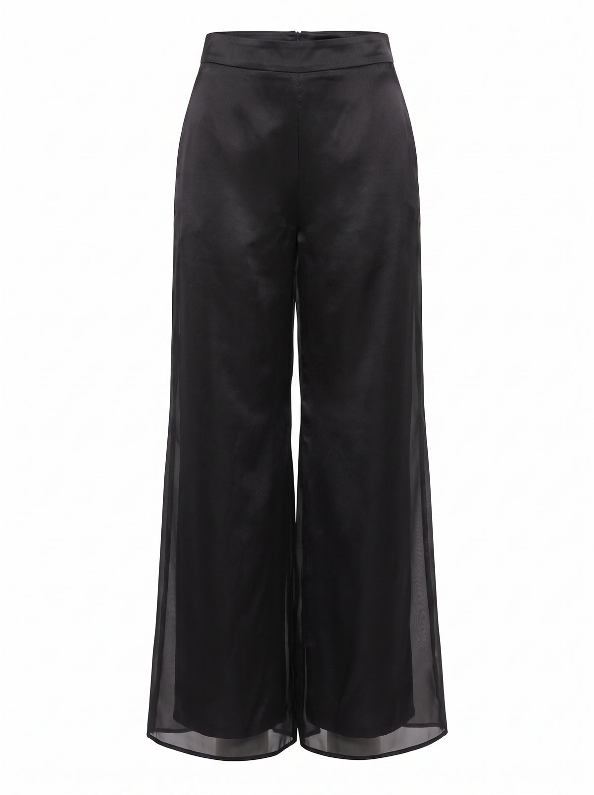 SHEER OVERLAY WIDE-LEG SATIN TROUSERS