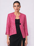 SEQUINNED COLLARLESS ONE-BUTTON JACKET