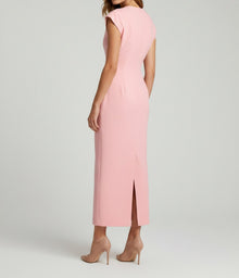 TOPSTITCH DETAIL V-NECK MIDI DRESS