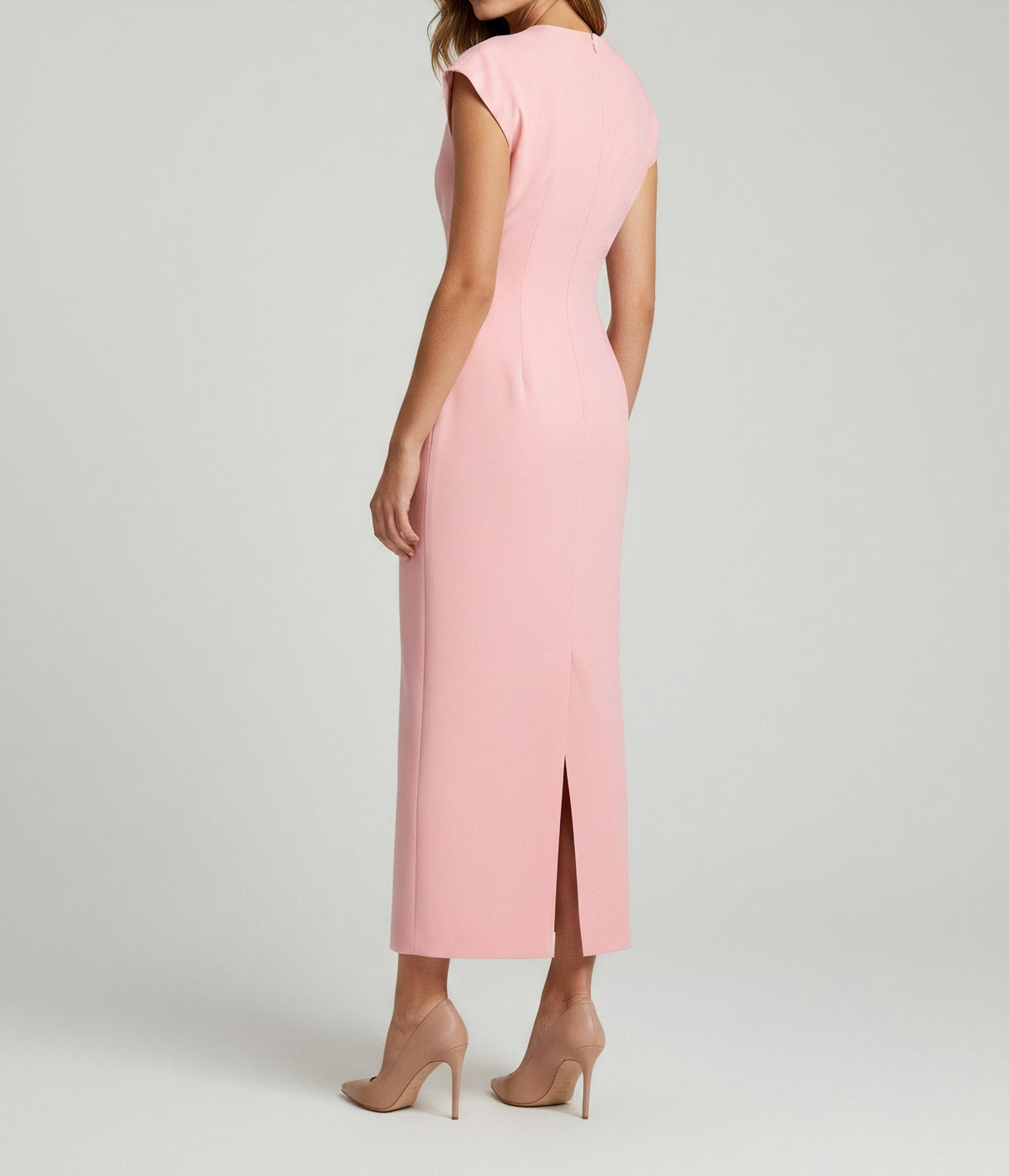 TOPSTITCH DETAIL V-NECK MIDI DRESS