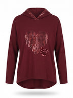 SEQUIN HEART HOODED JERSEY TOP