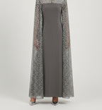 EMBELLISHED CAPE COLUMN GOWN