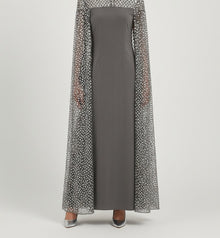 EMBELLISHED CAPE COLUMN GOWN